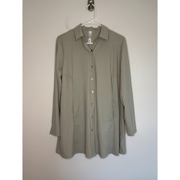 MARLA WYNNE NEW Button Up Top Womens S Tan Stretch Pockets Pleats Flowy - Picture 4 of 6